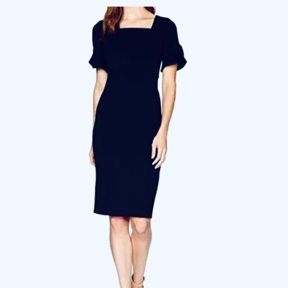Donna Morgan Crepe Navy Blue Dress with Flutter Sleeve